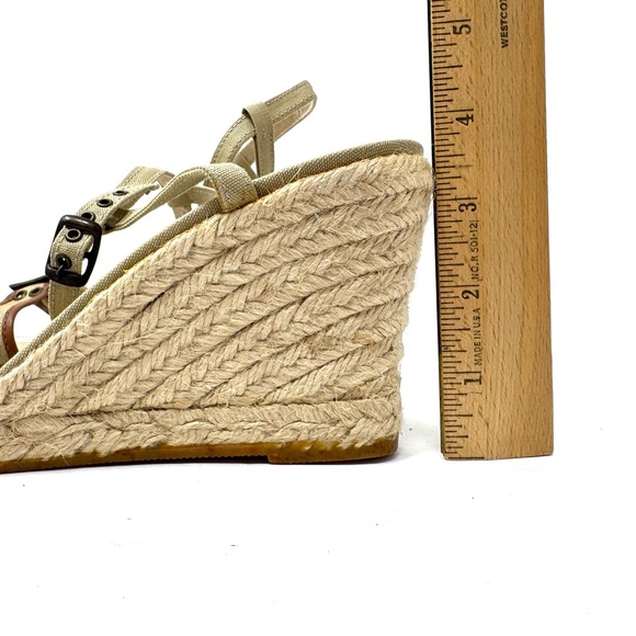 Tan fabric espadrilles wedge sandals, made in Spain, size 8 - Picture 10 of 12
